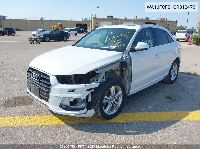 2016 Audi Q3 VIN: WA1JFCFS1GR012476 Lot: 20206735