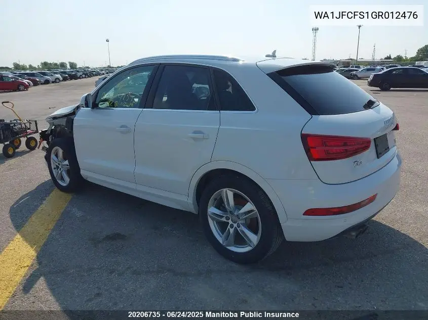 2016 Audi Q3 VIN: WA1JFCFS1GR012476 Lot: 20206735