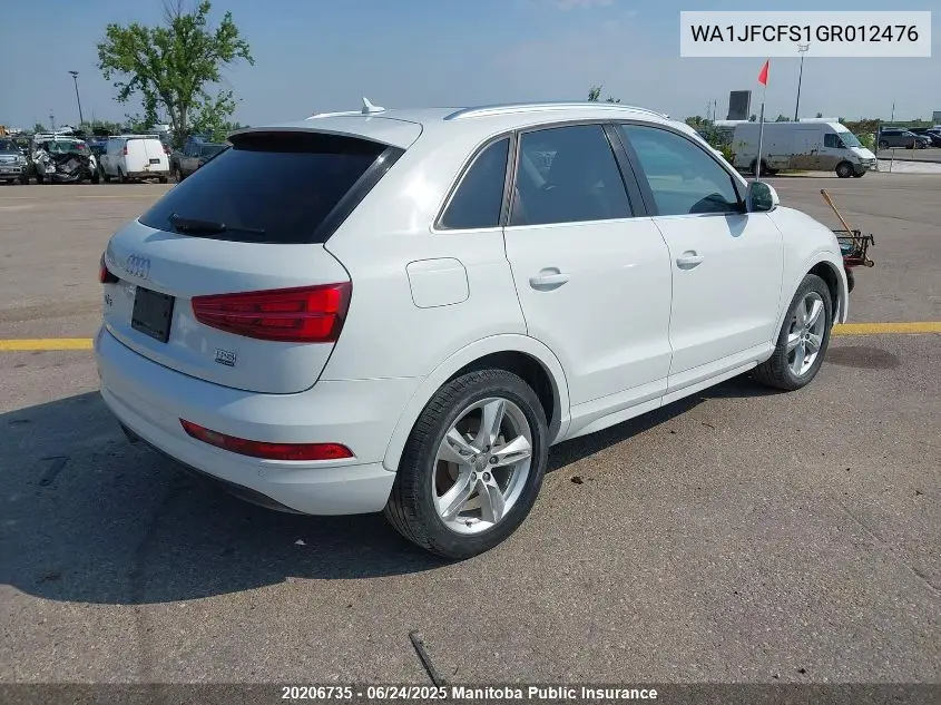 2016 Audi Q3 VIN: WA1JFCFS1GR012476 Lot: 20206735