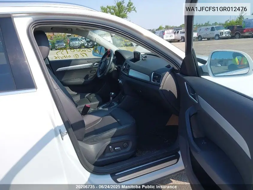 2016 Audi Q3 VIN: WA1JFCFS1GR012476 Lot: 20206735