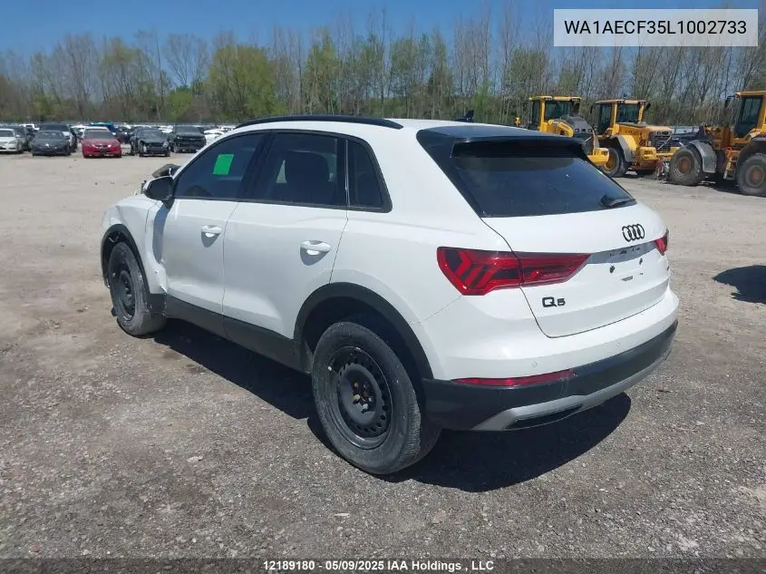 2020 Audi Q3 VIN: WA1AECF35L1002733 Lot: 12189180