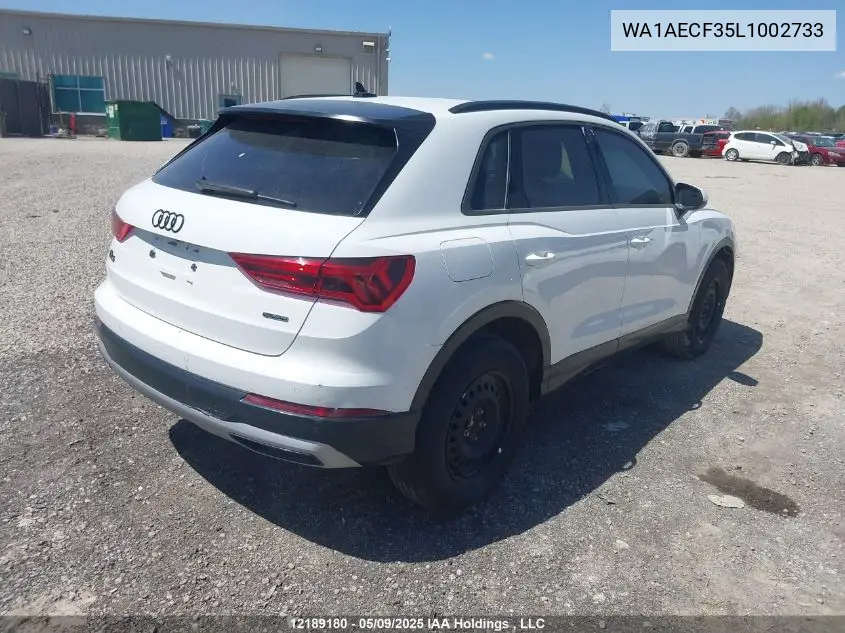 2020 Audi Q3 VIN: WA1AECF35L1002733 Lot: 12189180