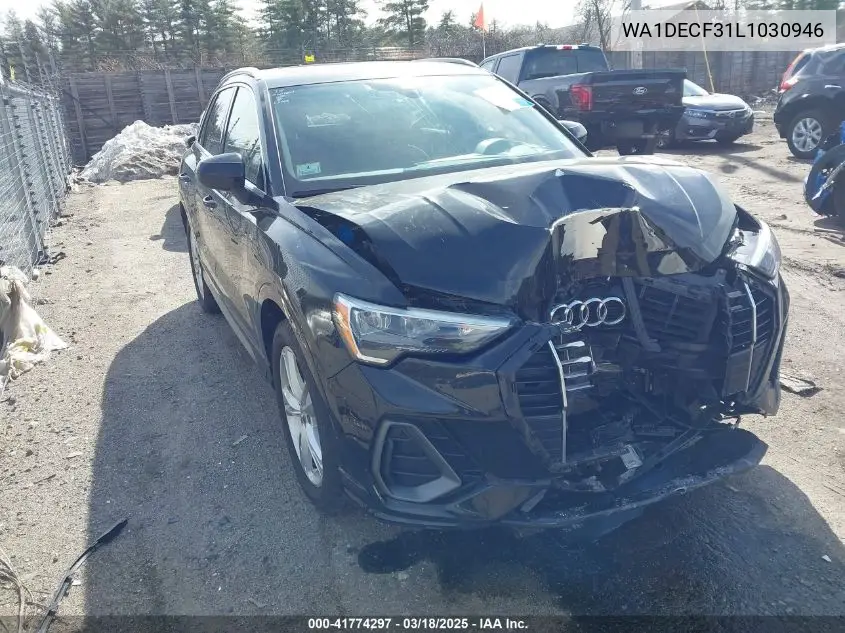 2020 Audi Q3 Premium 45 Tfsi S Line Quattro Tiptronic VIN: WA1DECF31L1030946 Lot: 41774297