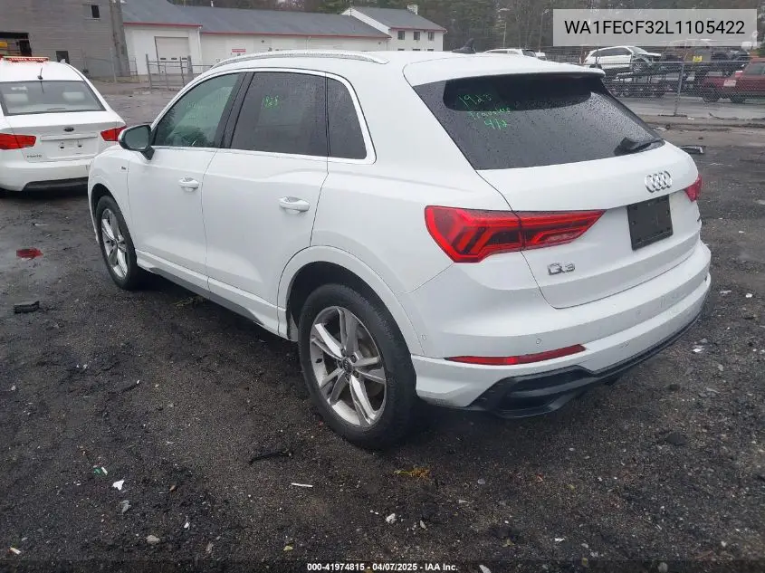 2020 Audi Q3 Prestige 45 Tfsi S Line Quattro Tiptronic VIN: WA1FECF32L1105422 Lot: 41974815