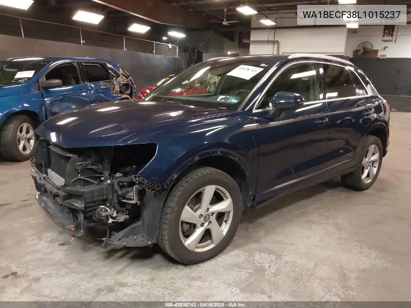 2020 Audi Q3 Premium Plus 45 Tfsi Quattro Tiptronic VIN: WA1BECF38L1015237 Lot: 42038743