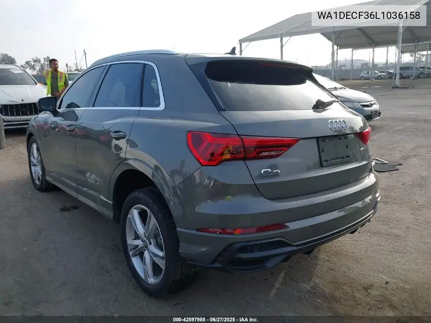 2020 Audi Q3 Premium 45 Tfsi S Line Quattro Tiptronic VIN: WA1DECF36L1036158 Lot: 42597988