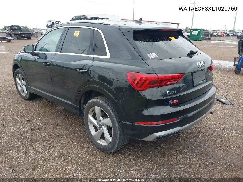 2020 Audi Q3 Premium 45 Tfsi Quattro Tiptronic VIN: WA1AECF3XL1020760 Lot: 42613011