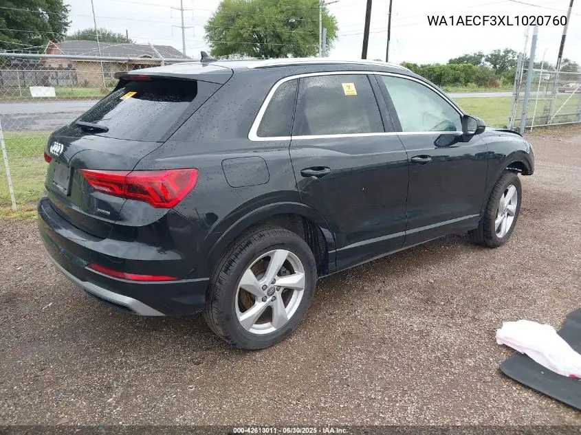 2020 Audi Q3 Premium 45 Tfsi Quattro Tiptronic VIN: WA1AECF3XL1020760 Lot: 42613011