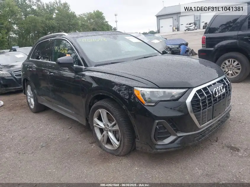 2020 Audi Q3 Premium 45 Tfsi S Line Quattro Tiptronic VIN: WA1DECF31L1041381 Lot: 42621648