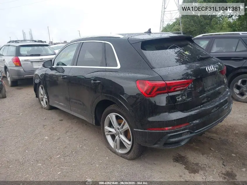 2020 Audi Q3 Premium 45 Tfsi S Line Quattro Tiptronic VIN: WA1DECF31L1041381 Lot: 42621648