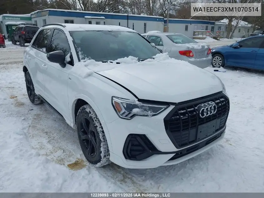 2021 Audi Q3 Premium Plus S Line 45 VIN: WA1EECF3XM1070514 Lot: 12239893