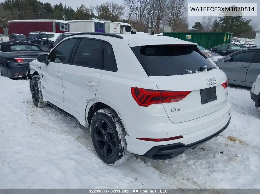 2021 Audi Q3 Premium Plus S Line 45 VIN: WA1EECF3XM1070514 Lot: 12239893
