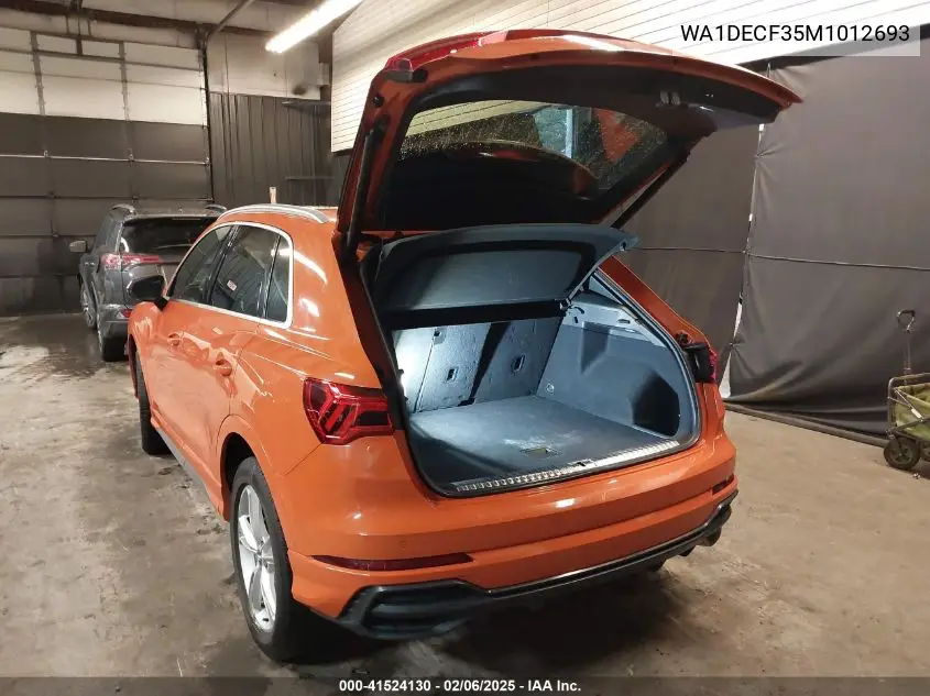 2021 Audi Q3 Premium 45 Tfsi S Line Quattro Tiptronic VIN: WA1DECF35M1012693 Lot: 41524130