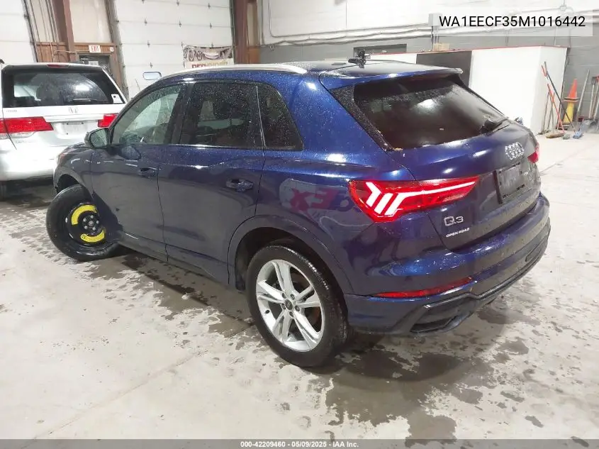 2021 Audi Q3 Premium Plus 45 Tfsi S Line Quattro Tiptronic VIN: WA1EECF35M1016442 Lot: 42209460