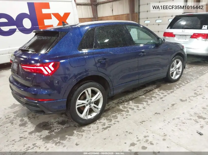 2021 Audi Q3 Premium Plus 45 Tfsi S Line Quattro Tiptronic VIN: WA1EECF35M1016442 Lot: 42209460