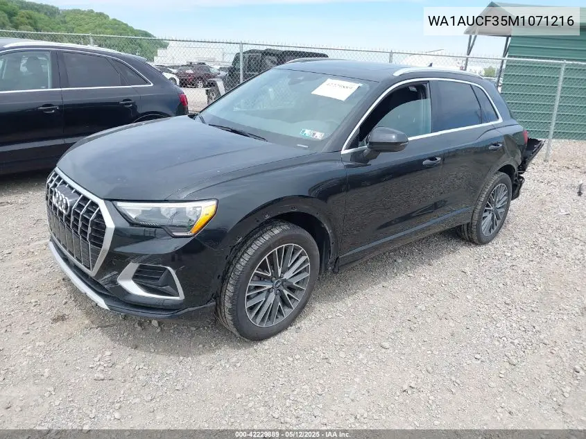 2021 Audi Q3 Premium 40 Tfsi Quattro Tiptronic VIN: WA1AUCF35M1071216 Lot: 42229889