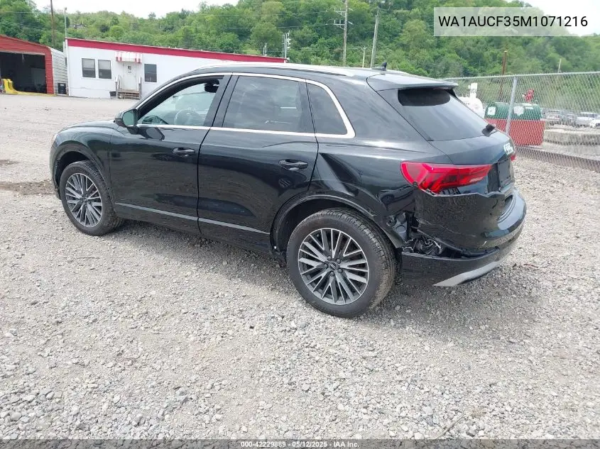2021 Audi Q3 Premium 40 Tfsi Quattro Tiptronic VIN: WA1AUCF35M1071216 Lot: 42229889