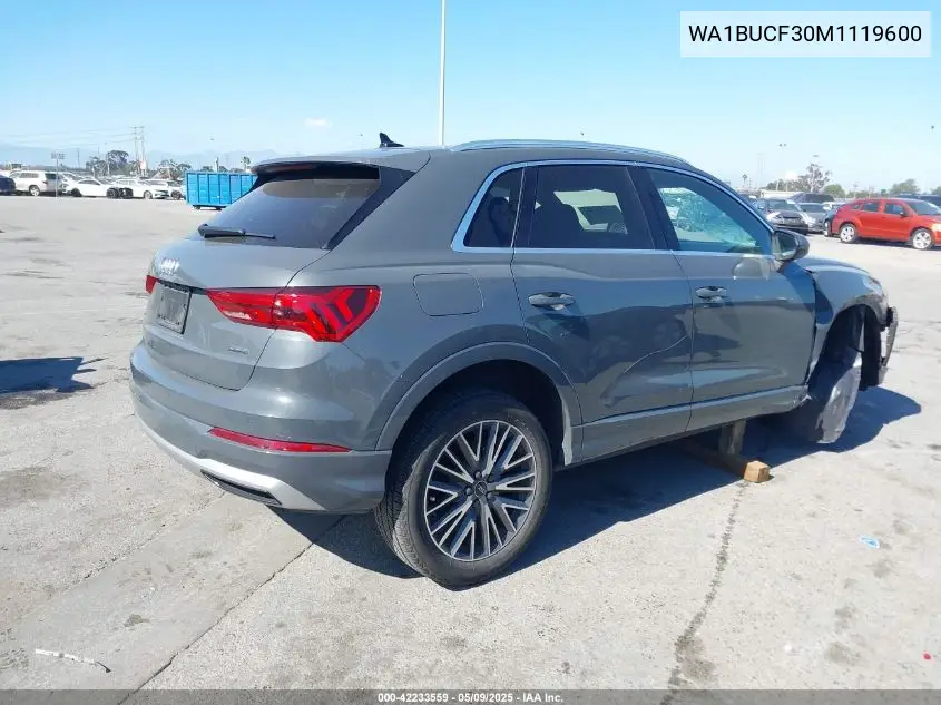 2021 Audi Q3 Premium Plus 40 Tfsi Quattro Tiptronic VIN: WA1BUCF30M1119600 Lot: 42233559