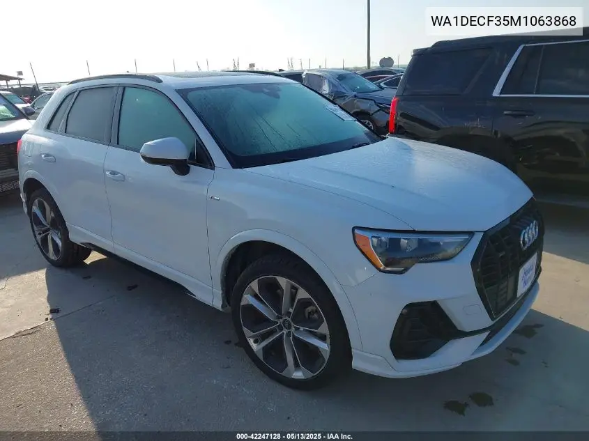 2021 Audi Q3 Premium 45 Tfsi S Line Quattro Tiptronic VIN: WA1DECF35M1063868 Lot: 42247128