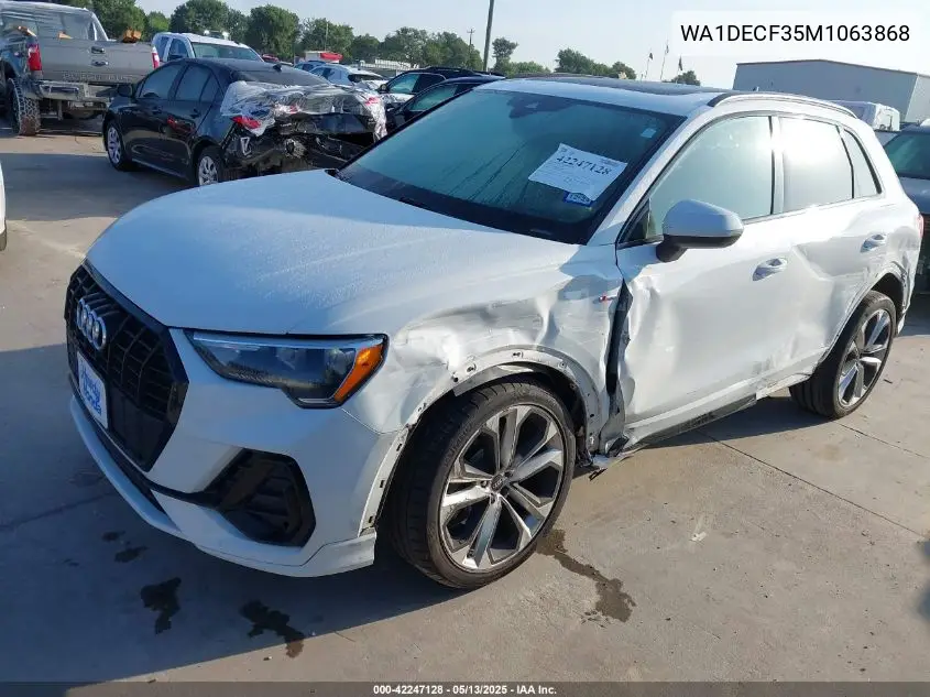 2021 Audi Q3 Premium 45 Tfsi S Line Quattro Tiptronic VIN: WA1DECF35M1063868 Lot: 42247128