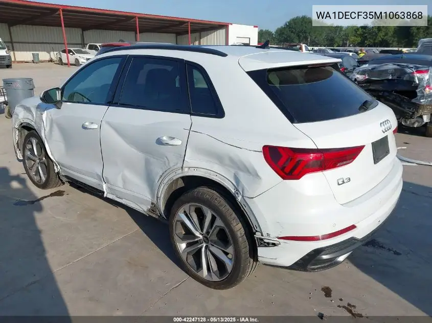 2021 Audi Q3 Premium 45 Tfsi S Line Quattro Tiptronic VIN: WA1DECF35M1063868 Lot: 42247128
