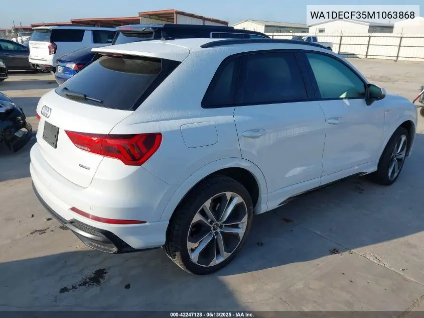 2021 Audi Q3 Premium 45 Tfsi S Line Quattro Tiptronic VIN: WA1DECF35M1063868 Lot: 42247128