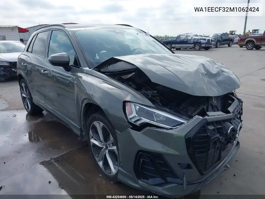 2021 Audi Q3 Premium Plus 45 Tfsi S Line Quattro Tiptronic VIN: WA1EECF32M1062424 Lot: 42254850