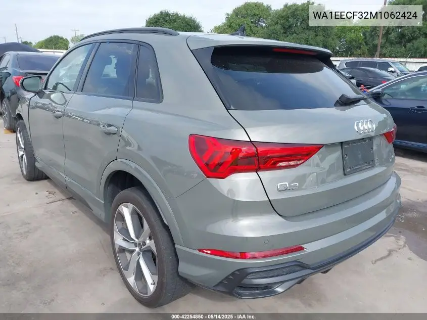 2021 Audi Q3 Premium Plus 45 Tfsi S Line Quattro Tiptronic VIN: WA1EECF32M1062424 Lot: 42254850