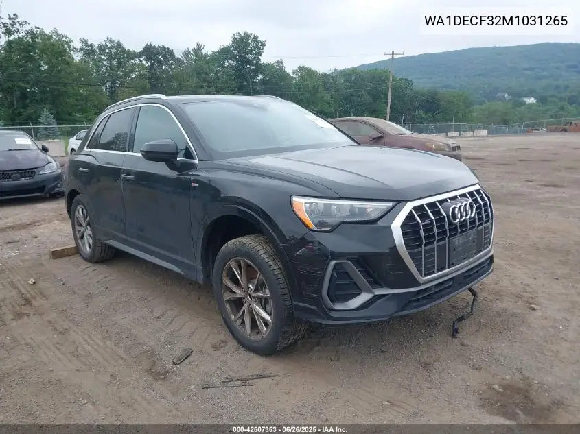 2021 Audi Q3 Premium 45 Tfsi S Line Quattro Tiptronic VIN: WA1DECF32M1031265 Lot: 42507353
