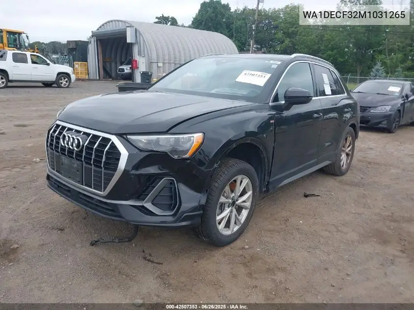 2021 Audi Q3 Premium 45 Tfsi S Line Quattro Tiptronic VIN: WA1DECF32M1031265 Lot: 42507353