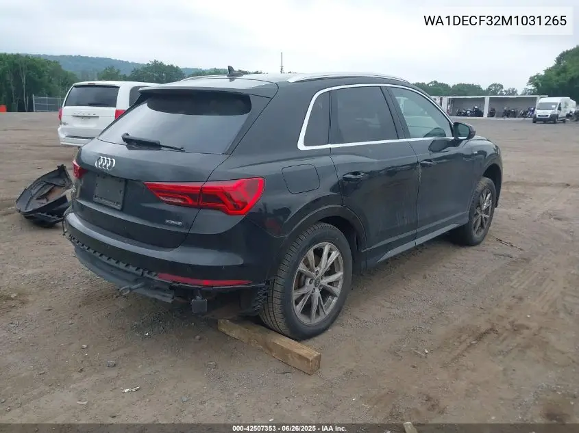 2021 Audi Q3 Premium 45 Tfsi S Line Quattro Tiptronic VIN: WA1DECF32M1031265 Lot: 42507353