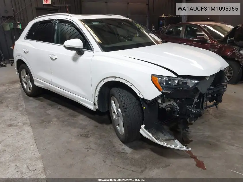 2021 Audi Q3 Premium 40 Tfsi Quattro Tiptronic VIN: WA1AUCF31M1095965 Lot: 42524656
