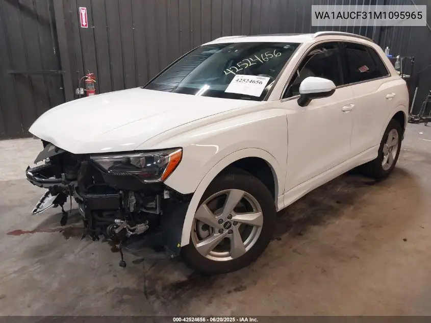 2021 Audi Q3 Premium 40 Tfsi Quattro Tiptronic VIN: WA1AUCF31M1095965 Lot: 42524656