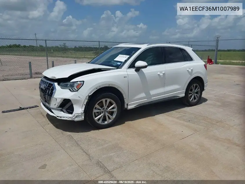 2021 Audi Q3 Premium Plus 45 Tfsi S Line Quattro Tiptronic VIN: WA1EECF36M1007989 Lot: 42529438
