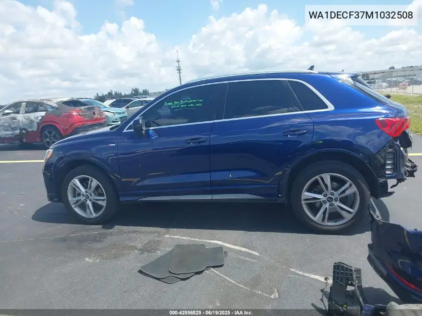 2021 Audi Q3 Premium 45 Tfsi S Line Quattro Tiptronic VIN: WA1DECF37M1032508 Lot: 42556529