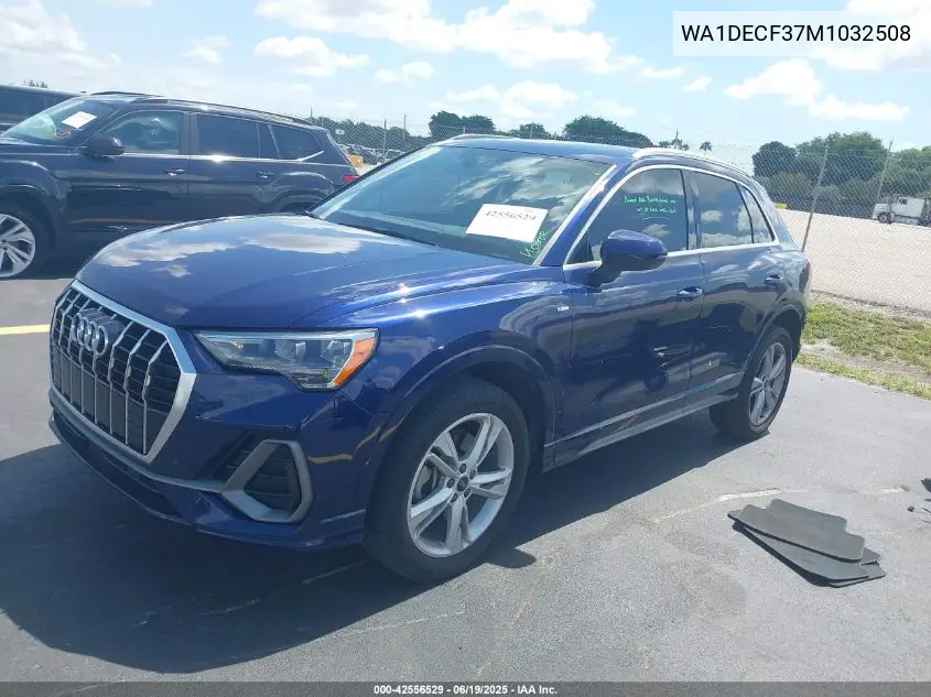 2021 Audi Q3 Premium 45 Tfsi S Line Quattro Tiptronic VIN: WA1DECF37M1032508 Lot: 42556529