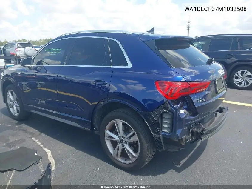 2021 Audi Q3 Premium 45 Tfsi S Line Quattro Tiptronic VIN: WA1DECF37M1032508 Lot: 42556529
