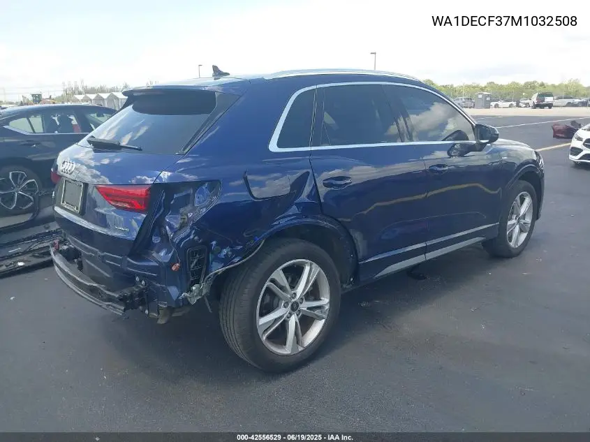 2021 Audi Q3 Premium 45 Tfsi S Line Quattro Tiptronic VIN: WA1DECF37M1032508 Lot: 42556529