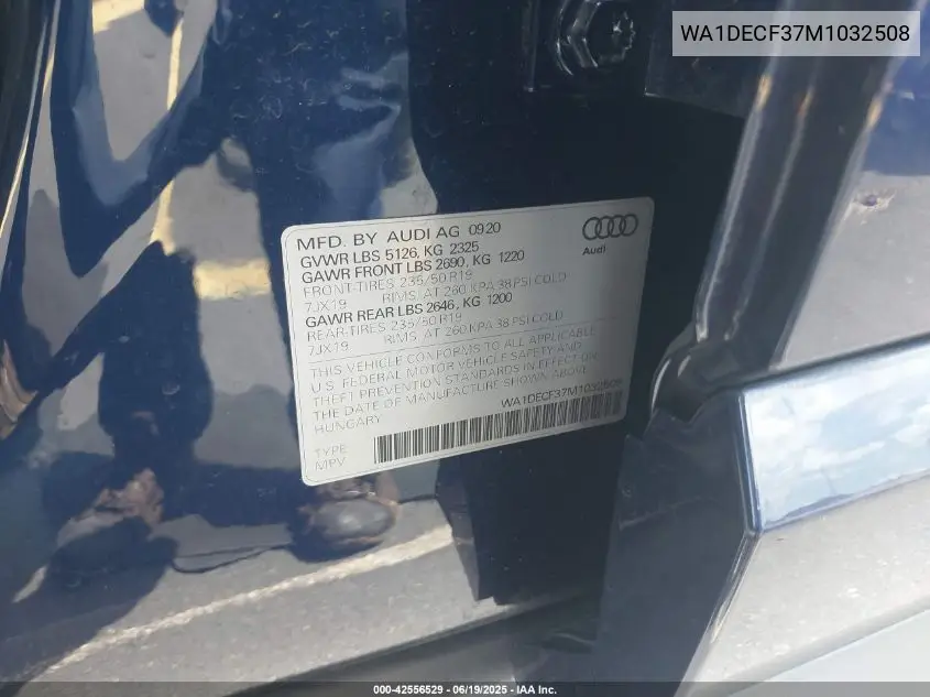 2021 Audi Q3 Premium 45 Tfsi S Line Quattro Tiptronic VIN: WA1DECF37M1032508 Lot: 42556529