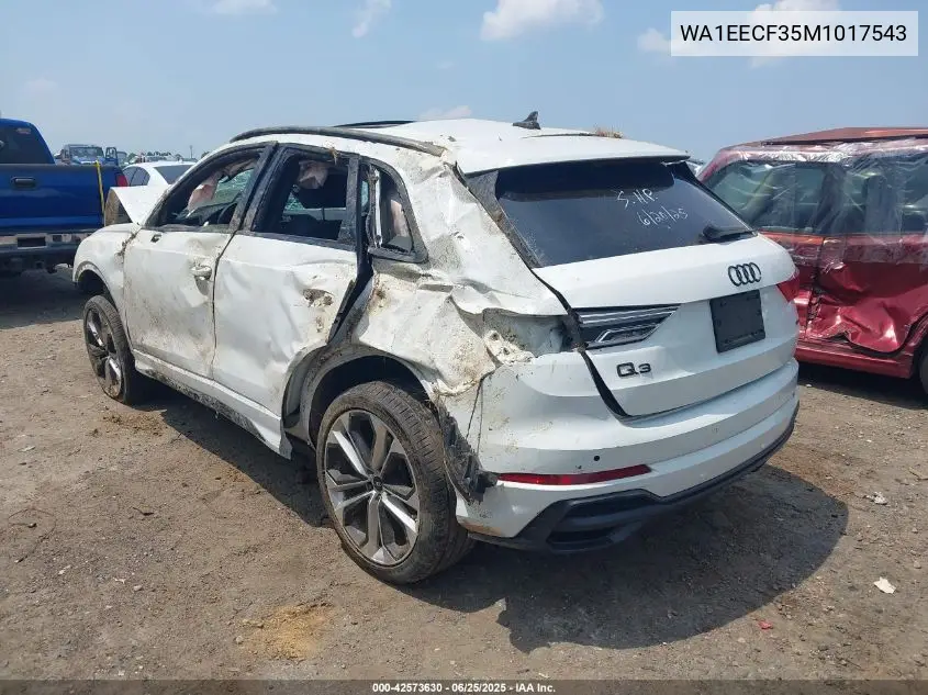 2021 Audi Q3 Premium Plus 45 Tfsi S Line Quattro Tiptronic VIN: WA1EECF35M1017543 Lot: 42573630