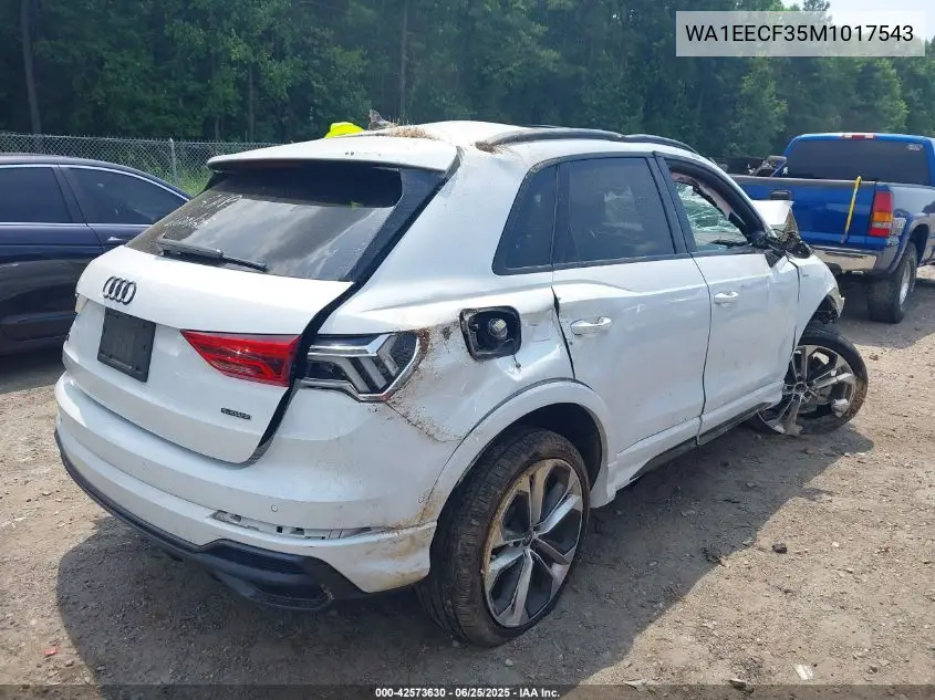 2021 Audi Q3 Premium Plus 45 Tfsi S Line Quattro Tiptronic VIN: WA1EECF35M1017543 Lot: 42573630