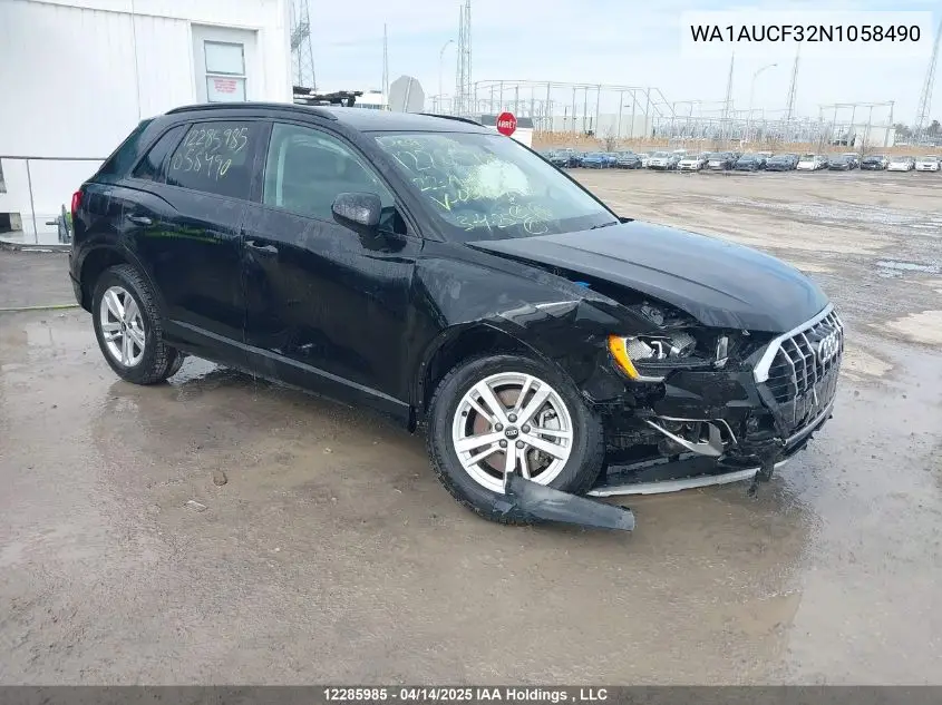 2022 Audi Q3 Premium 40 VIN: WA1AUCF32N1058490 Lot: 12285985