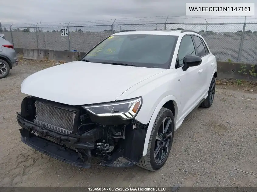 2022 Audi Q3 45 Progressiv VIN: WA1EECF33N1147161 Lot: 12345034