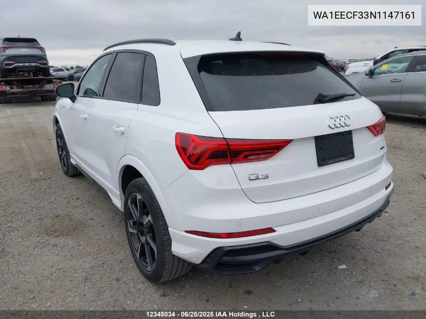 2022 Audi Q3 45 Progressiv VIN: WA1EECF33N1147161 Lot: 12345034