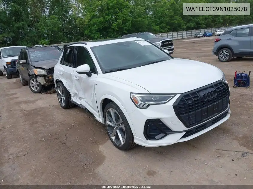 2022 Audi Q3 Premium Plus 45 Tfsi S Line Quattro Tiptronic VIN: WA1EECF39N1025078 Lot: 42210251