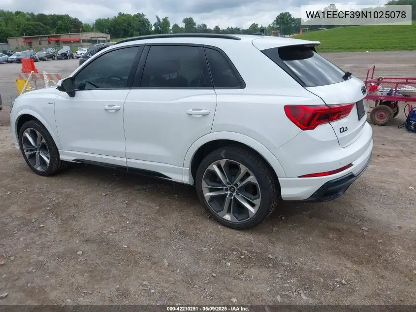 2022 Audi Q3 Premium Plus 45 Tfsi S Line Quattro Tiptronic VIN: WA1EECF39N1025078 Lot: 42210251