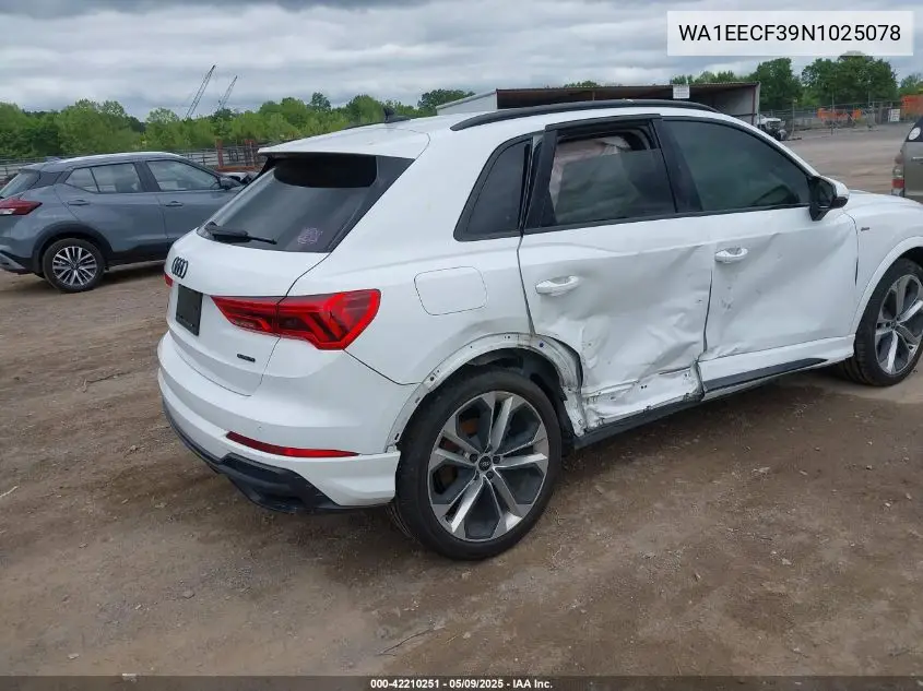 2022 Audi Q3 Premium Plus 45 Tfsi S Line Quattro Tiptronic VIN: WA1EECF39N1025078 Lot: 42210251