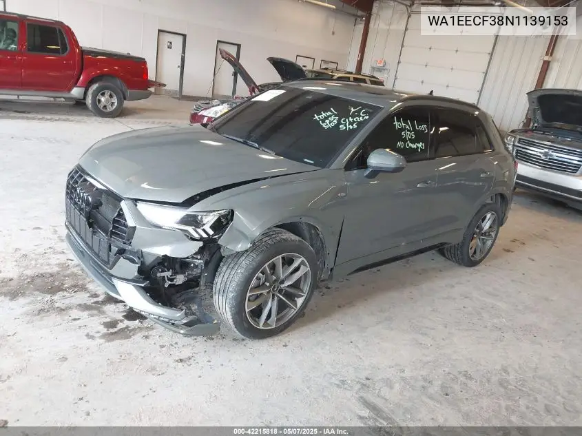 2022 Audi Q3 Premium Plus 45 Tfsi S Line Quattro Tiptronic VIN: WA1EECF38N1139153 Lot: 42215818
