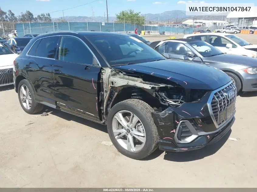 2022 Audi Q3 Premium Plus 45 Tfsi S Line Quattro Tiptronic VIN: WA1EECF38N1047847 Lot: 42226323