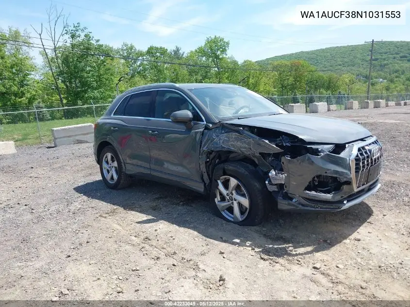 2022 Audi Q3 Premium 40 Tfsi Quattro Tiptronic VIN: WA1AUCF38N1031553 Lot: 42233049